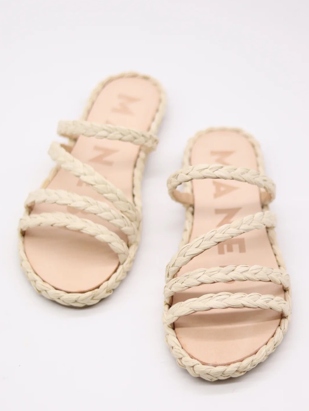 NIB Manebi Yucatan Raffia Rope Slide Sandals Natural Beige EU 37 US 7 Boho Chic